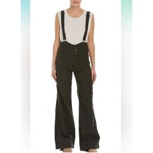 Free People Pinstripe Flare Overalls Black Denim Womens Size 4 Y2K Goth Academia
